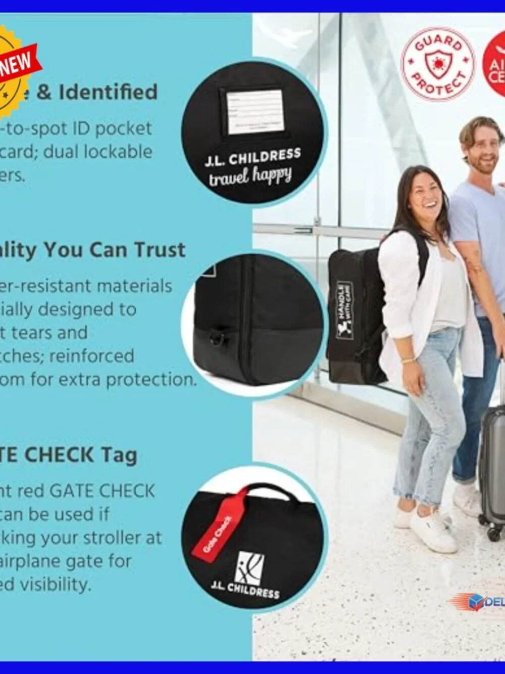 Padded Compact Stroller Travel Bag, AirTag Compatible, Backpack Straps